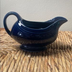 Vintage Fiesta Cobalt Blue Open Sauce Gravy Boat 1937 Indented Mark